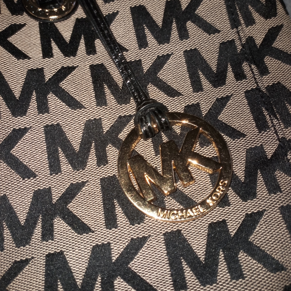 Michael Kors Beige Monogram MK Logo Tote Bag